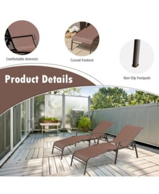 2 Pieces Patio Folding Chaise Lounge Chair Set with Adjustable Back-Brown