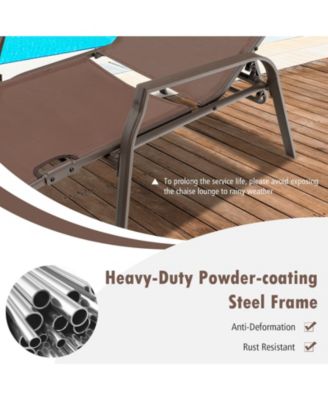 2 Pieces Patio Folding Chaise Lounge Chair Set with Adjustable Back-Brown