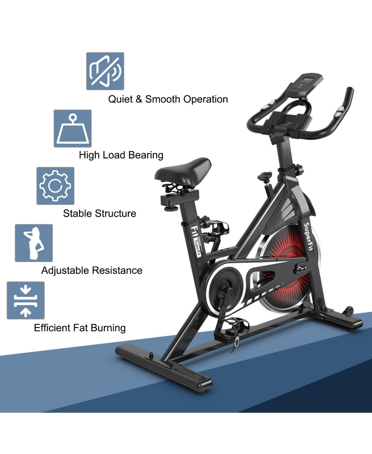 Slickblue Indoor Silent Belt Drive Adjustable Resistance Cycling Stationary Bike Blue Smart Closet