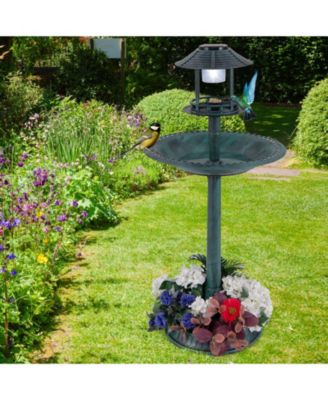 Pedestal Bird Bath with Solar Light with Bird Feeder and Flower Planter