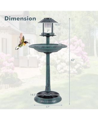 Pedestal Bird Bath with Solar Light with Bird Feeder and Flower Planter
