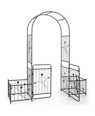 87 Inches Garden Arbor with Lockable Gate Side Planters-Black