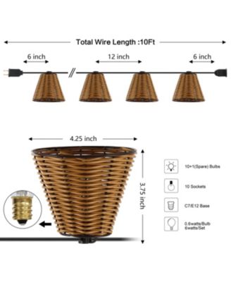 Payton 10-Light Indoor/Outdoor 10 ft. Classic Cottage LED G40 Faux-Rattan Shaded String Lights, Brown