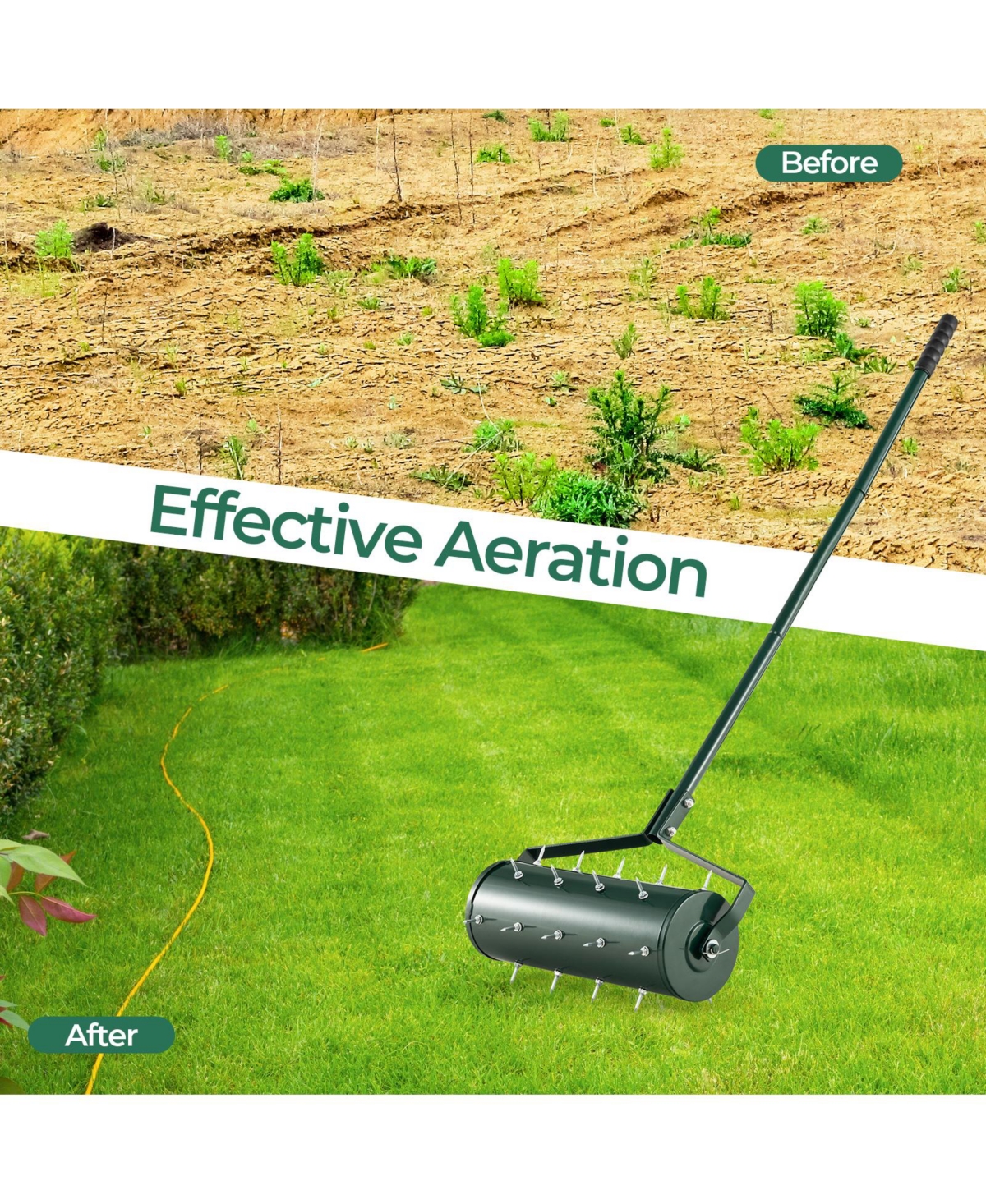 Slickblue Manual Lawn Aerator with Detachable Handle Filled with Sand or Stone