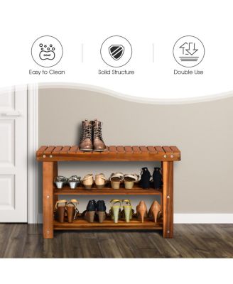 3-Tier Wood Shoe Rack 27.5&#39; Shoe Bench Freestanding Boots Organizer Heavy-duty