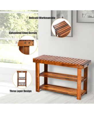 3-Tier Wood Shoe Rack 27.5&#39; Shoe Bench Freestanding Boots Organizer Heavy-duty