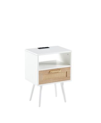 Rattan End Table with Power and USB