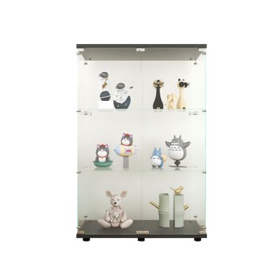 Black 3-Shelf Glass Display Cabinet, 49.3" x 31.7" x 14.3