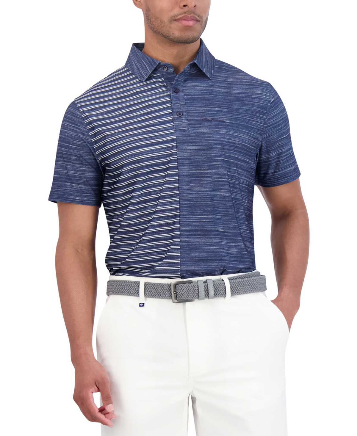 Ben Sherman Melange Stripes Color Block Tech Jersey Sports Fit Polo In Navy