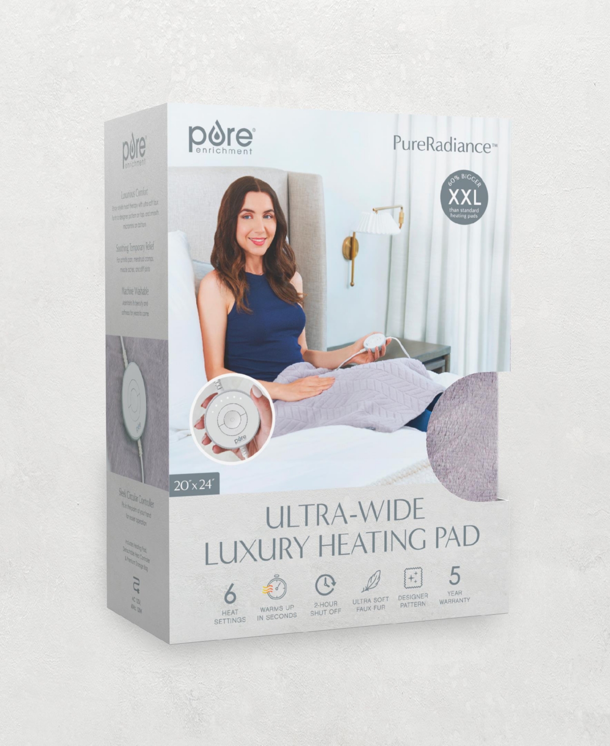 Pure Enrichment Pureradiance Ultra-wide Luxury Heating Pad For Cramps Back Pain Relief, Modern Design, Soft , Microm In Amethyst Dusk
