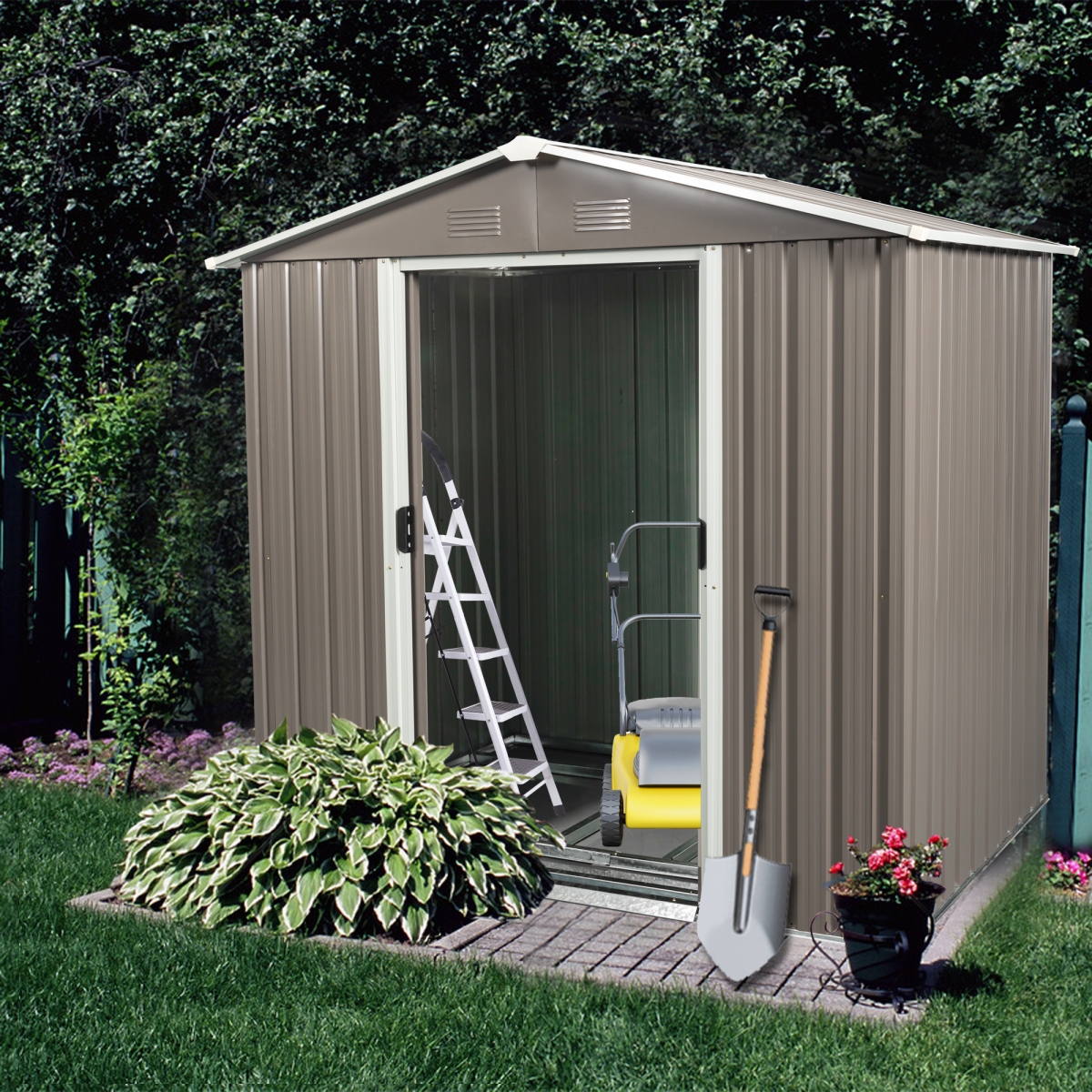 Streamdale Furniture 6FT X 5FT Outdoor Metal Storage Shed Gray