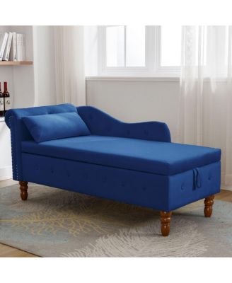 Modern Velvet Chaise Lounge with Storage & Pillow