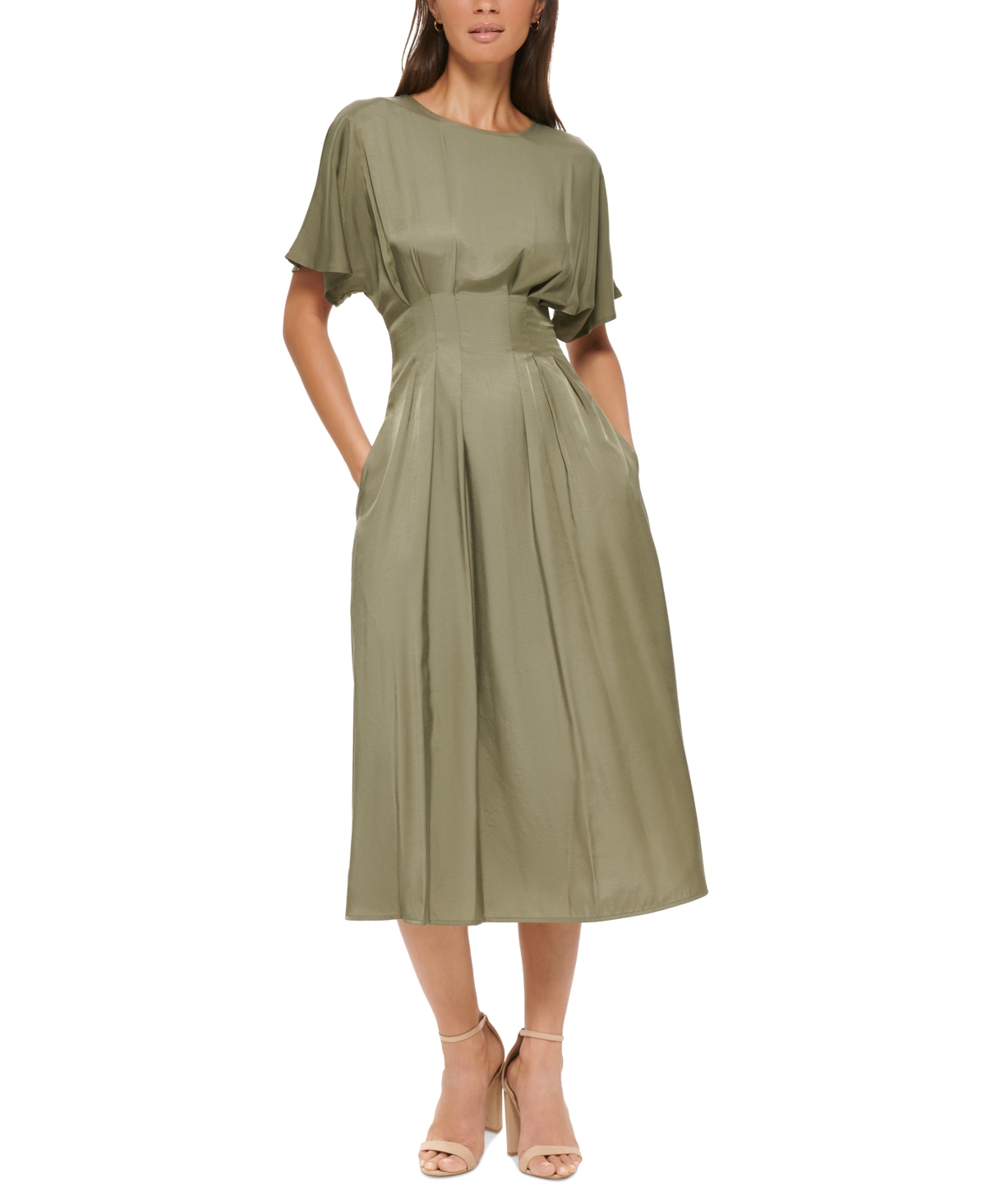 Women's Dolman-Sleeve Cinched-Waist Midi Dress - Sage