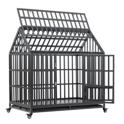 Heavy Duty Dog Cage Pet Crate With Roof & Window On Roof