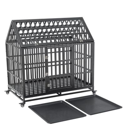 Heavy Duty Dog Cage Pet Crate With Roof & Window On Roof