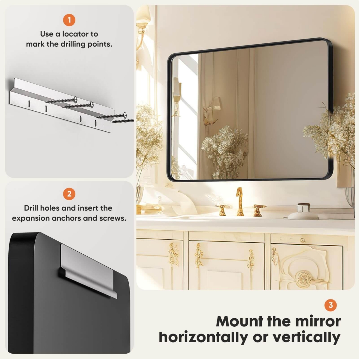 Streamdale Furniture Bathroom Mirror Vanity Mirror For Wall, Aluminum Alloy Framed Wall Mirror Farmhouse, 36