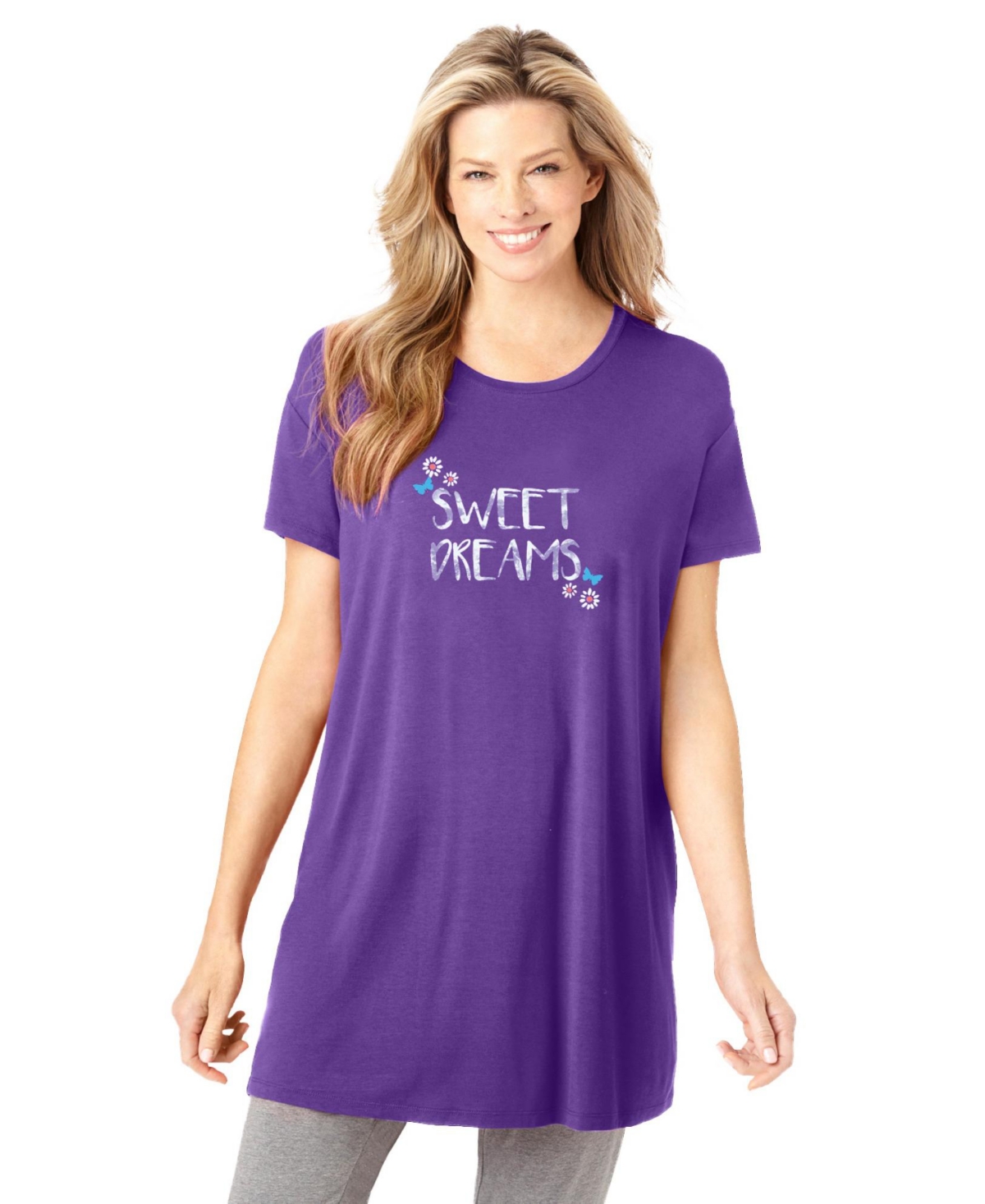 Plus Size Soft Pj Tunic Tee - Plum burst sweet dreams