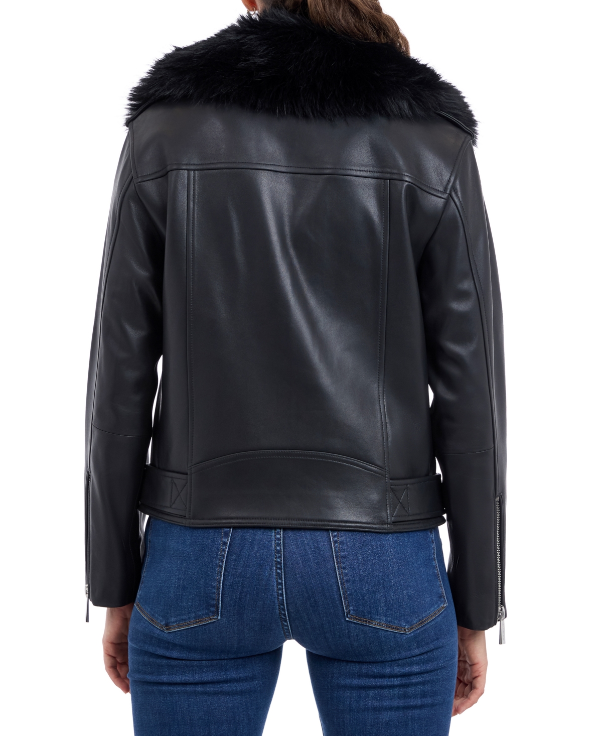 Michael Michael Kors Women's Faux-Fur-Trim Leather Moto Coat