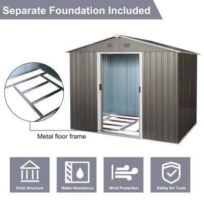Streamdale 6FT X 8FT Outdoor Metal Storage Shed With Floor Base, Gray