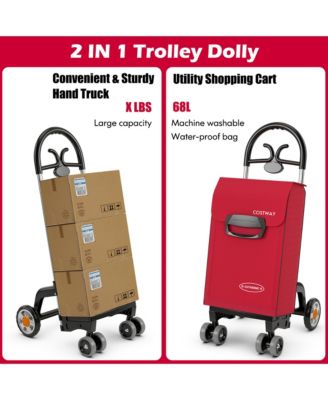 Folding Shopping Cart Utility Hand Truck with Rolling Swivel Wheels, Removable Bag &amp; Cozy Handle