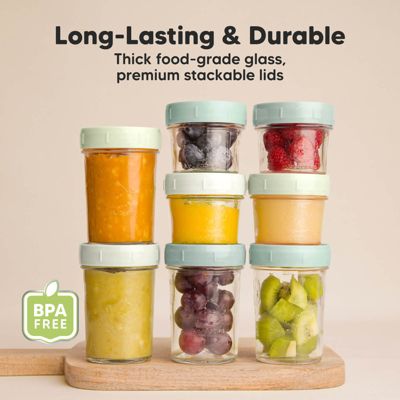 8pk Prep Baby Food Storage Containers, Leak-Proof, BPA Free Glass Baby Food Jars for Feeding