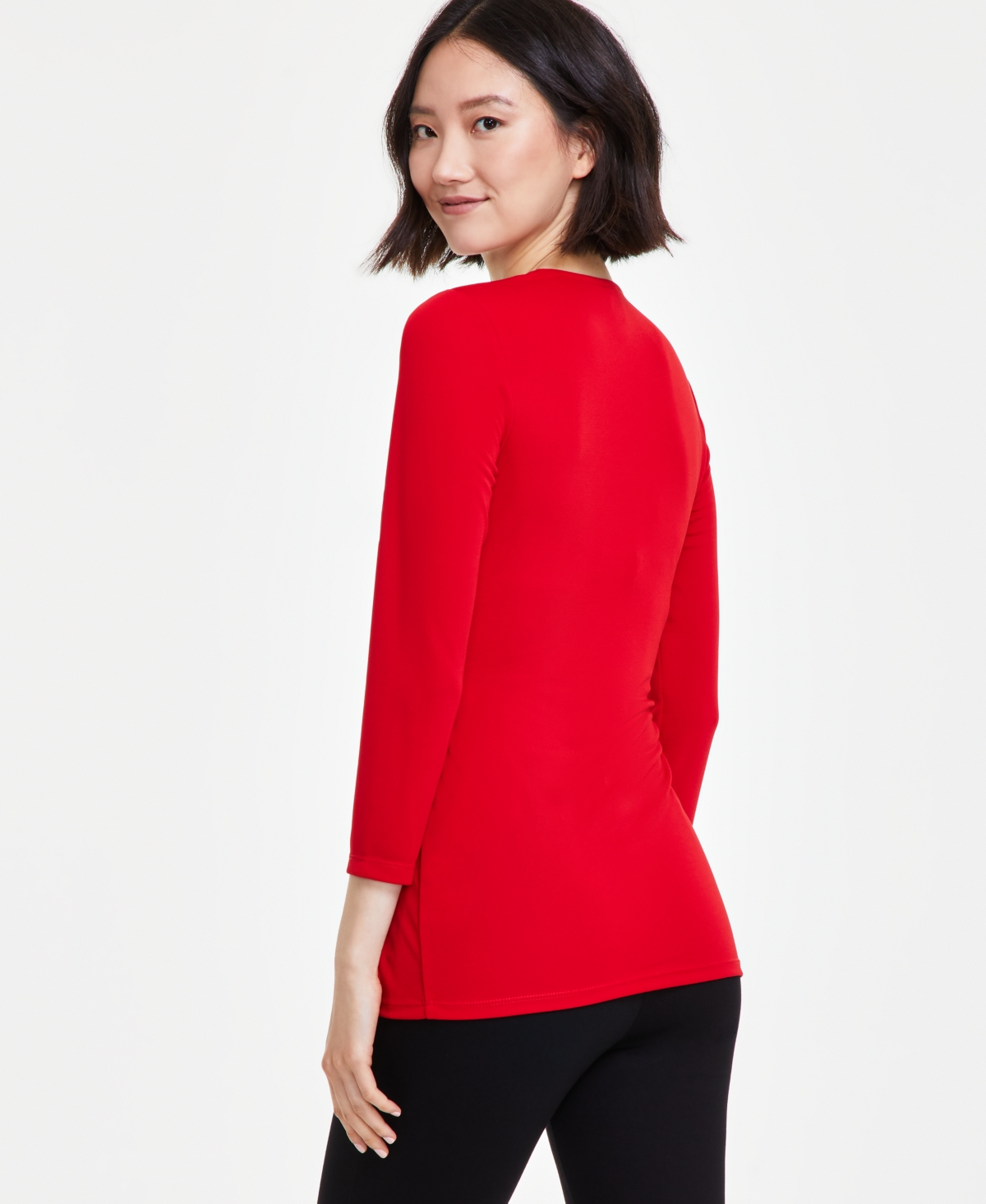 Anne Klein Women's Hardware-Trim Side-Ruched Knit Top