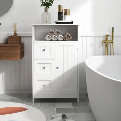 Bathroom Standing Storage Cabinet With 3 Drawers And 1 Door