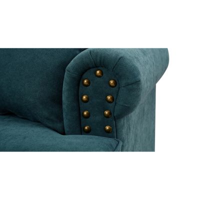  Green Chenille Sectional Sofa with Brown Legs