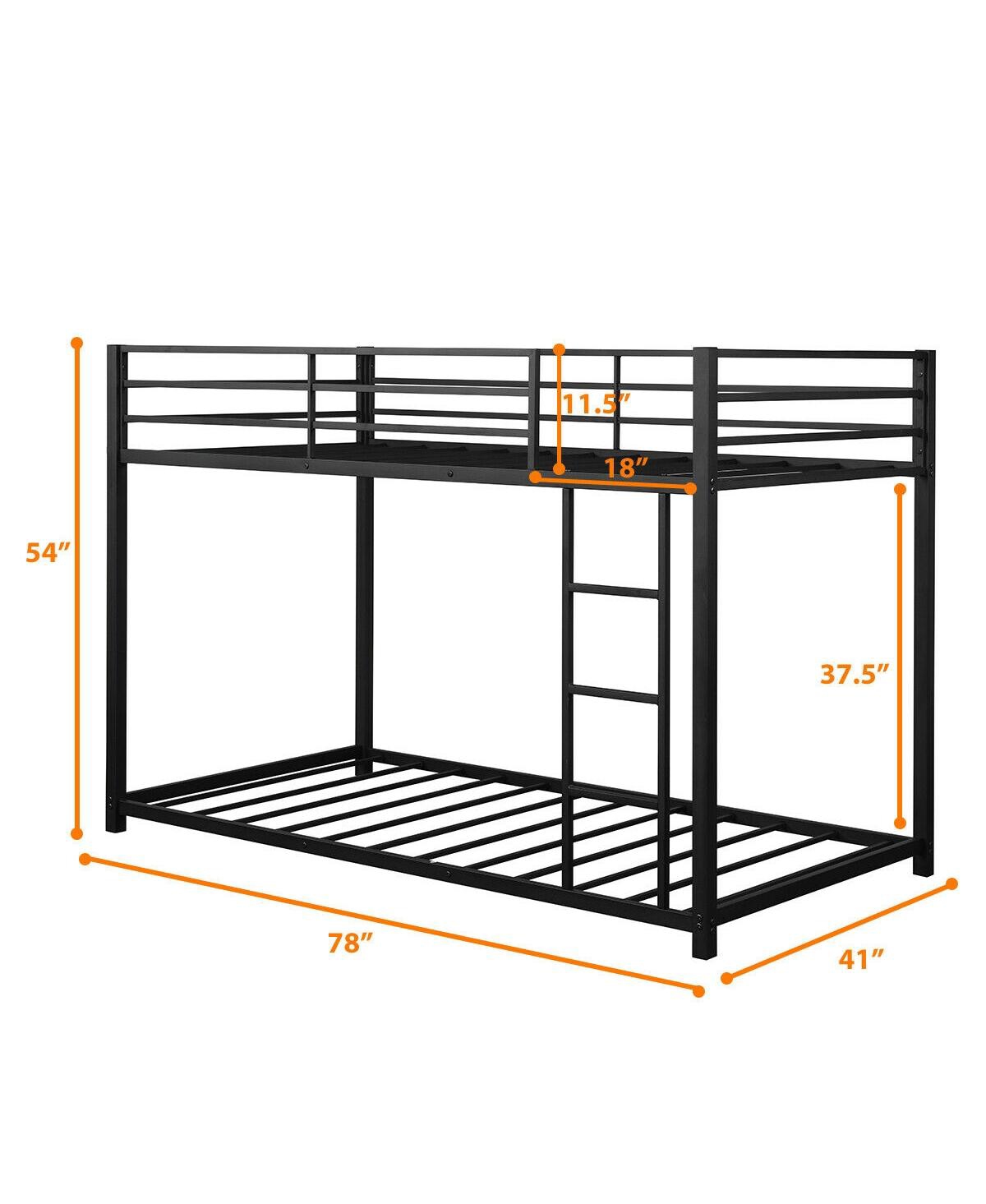 Slickblue Sturdy Metal Bunk Bed Frame Twin Over Twin with Safety Guard Rails and Side Ladder