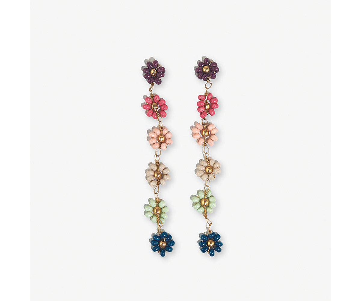 Ink + Alloy Amanda Daisy Beaded Drop Earrings - Bright Rainbow