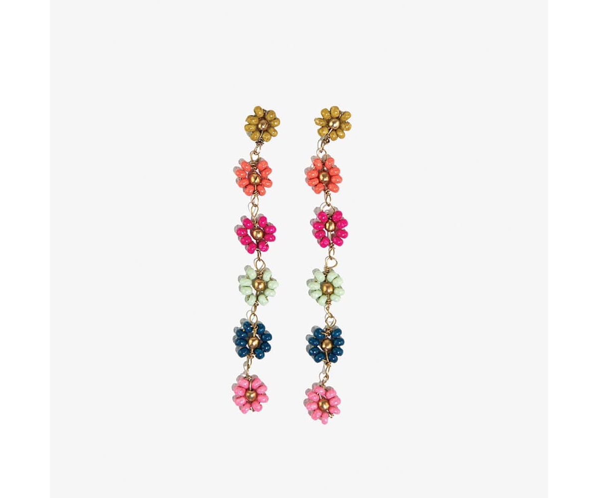 Ink + Alloy Amanda Daisy Beaded Drop Earrings - Bright Rainbow