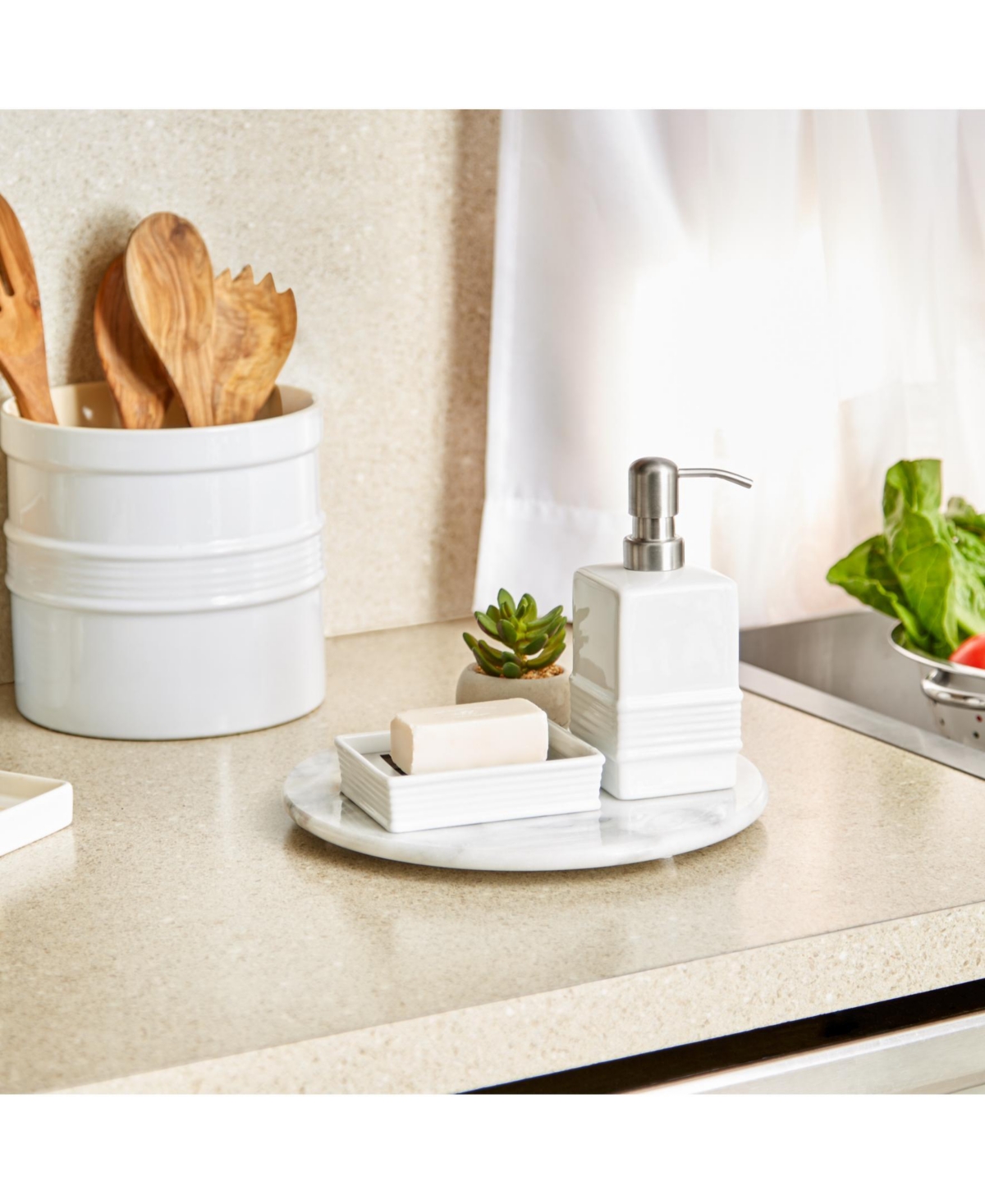 Shop Rsvp International Ceramic Stoneware And Stainless Steel 2.5x6.5" Pump Soap Dispenser In White