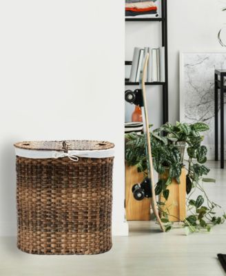 Handwoven Oval Double Laundry Hamper
