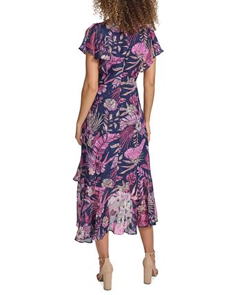 Kensie Women's Embroidered Flutter Sleeve Midi Dress White Size 8
