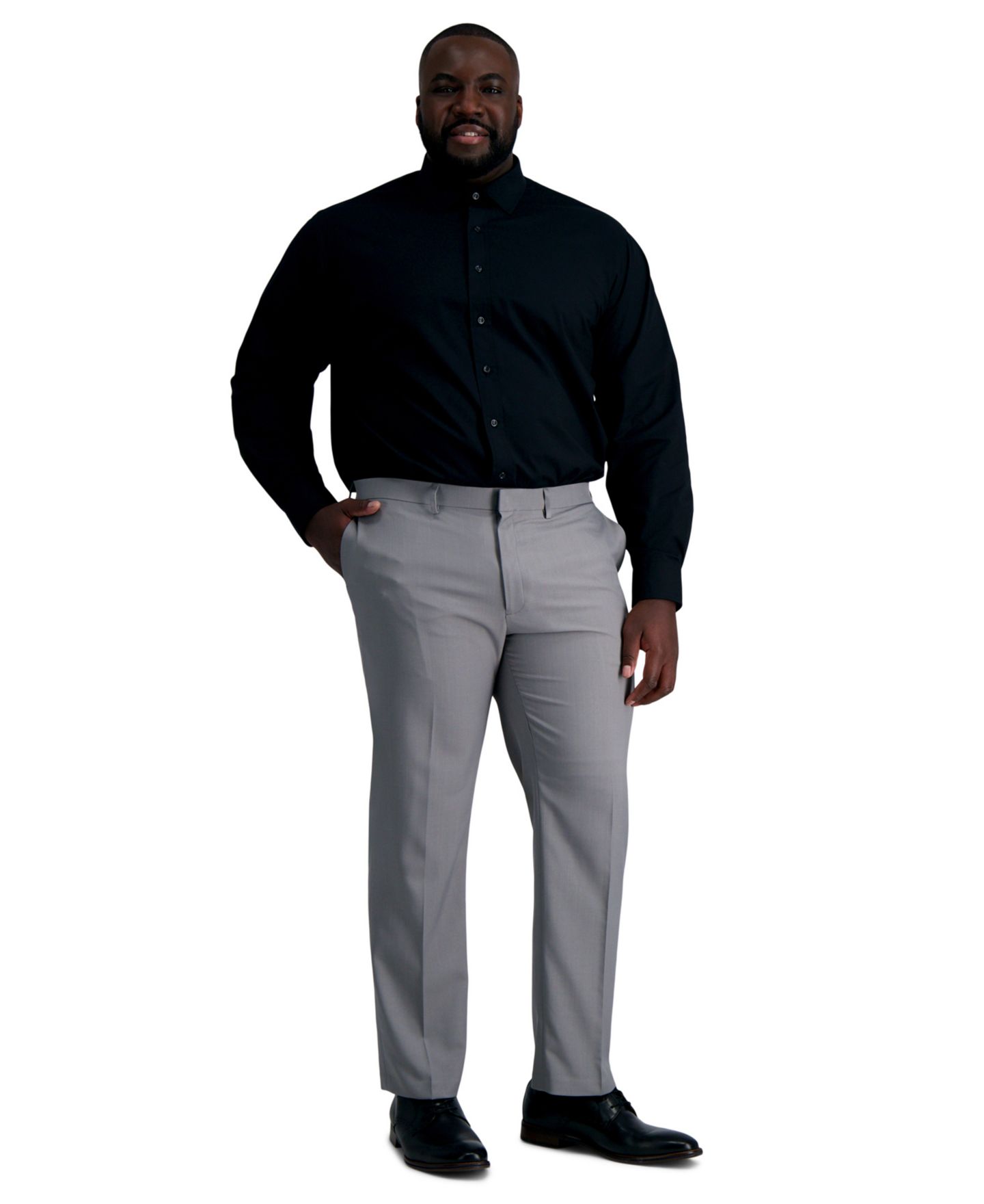 Мужская рубашка Haggar Big & Tall Classic-Fit Premium Comfort Dress Shirt, цвет: Чёрный однотонный — фото 8