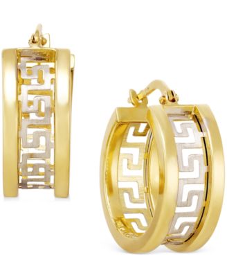 14k gold greek key hoop earrings