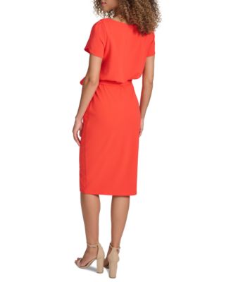 Women's Tulip-Sleeve Tie-Waist Sheath Dress
