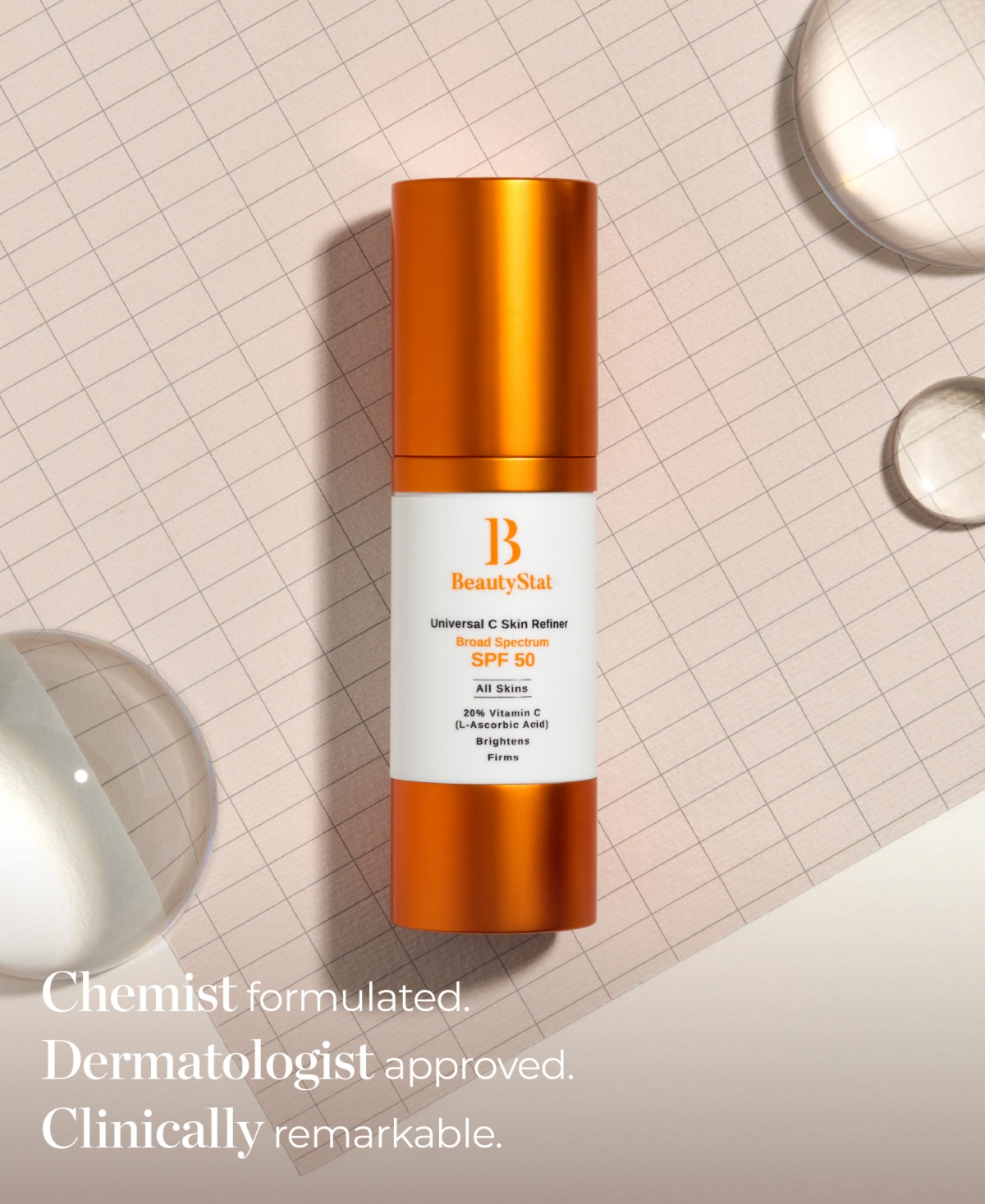 BeautyStat Universal C Skin Refiner 20% Vitamin C Brightening Serum + Spf 50 Mineral Sunscreen, 1oz