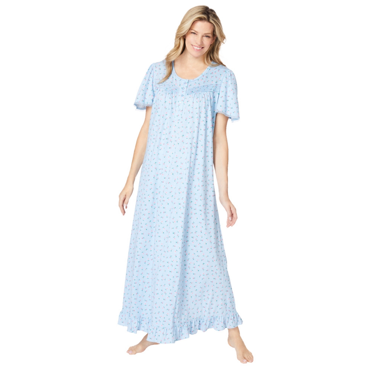 Dreams & Co. Plus Size Long Floral Print Cotton Gown