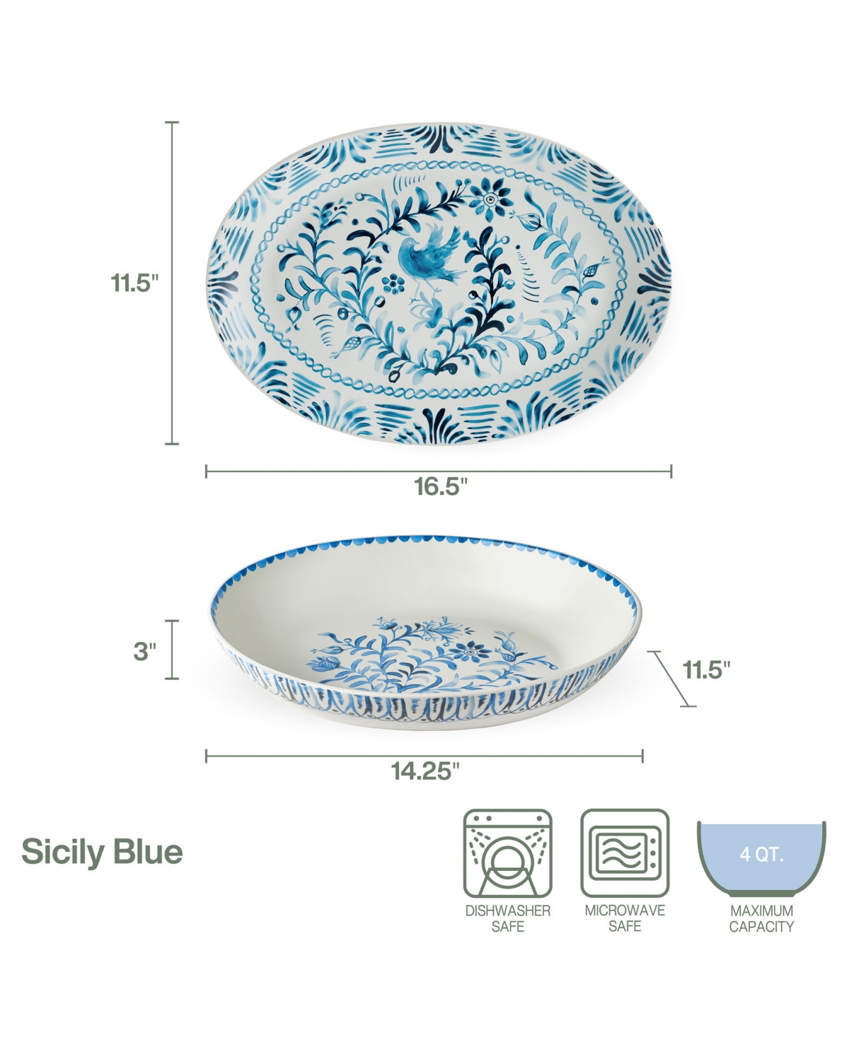 Fitz And Floyd Sicily Serve Bowl & Platter Set In Blue