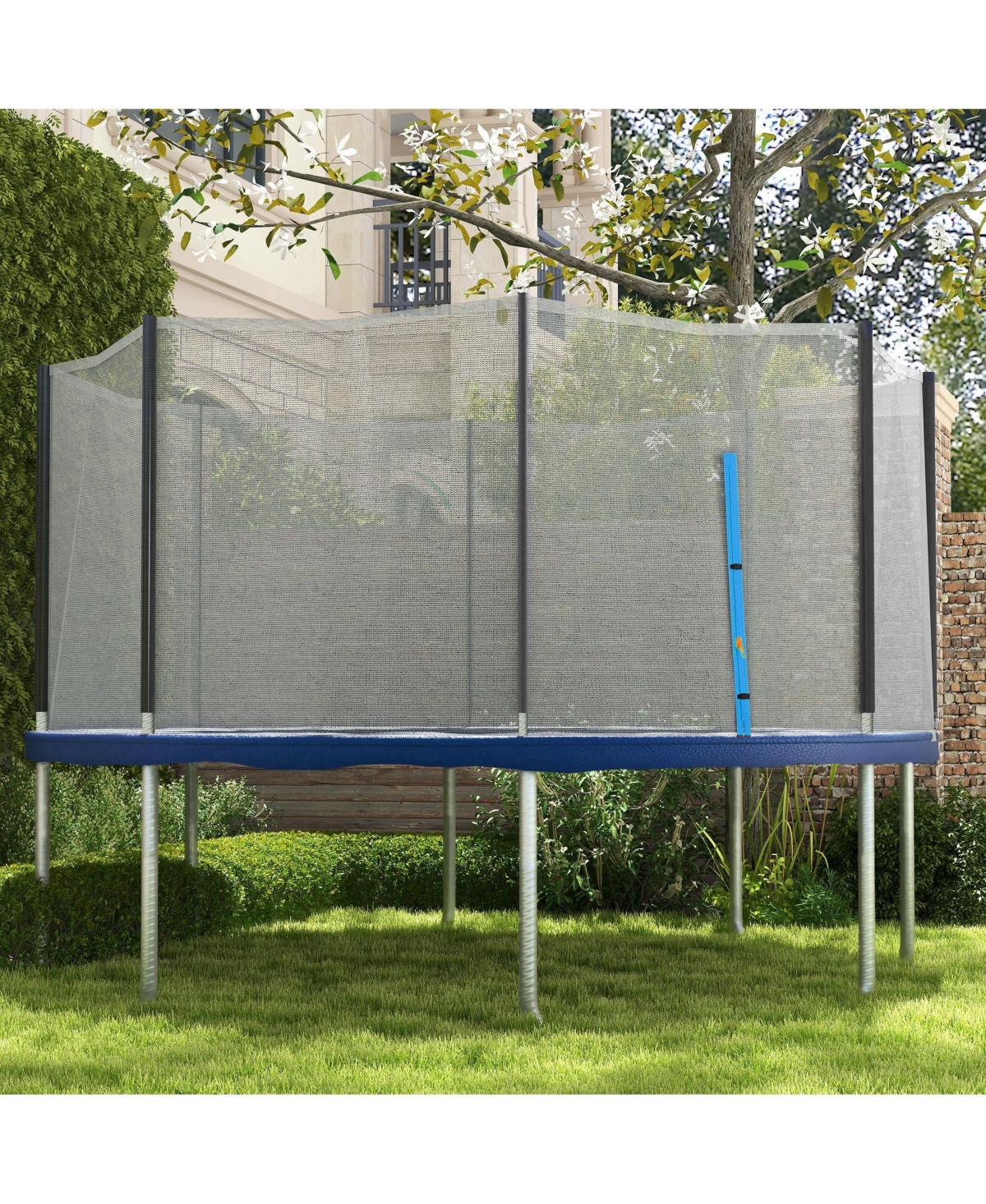 Soozier 14ft Trampoline Net Replacement with Blue Zippered Entrance