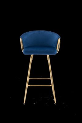 Streamdale Blue Velvet Bar Stools with Gold Legs (Set of 2