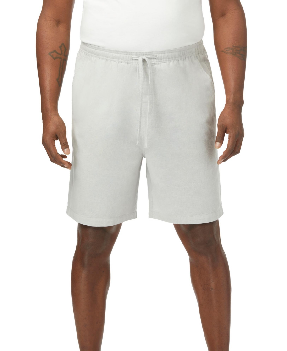 Big & Tall Plain Front Hemp Shorts - Uneven navy stripe