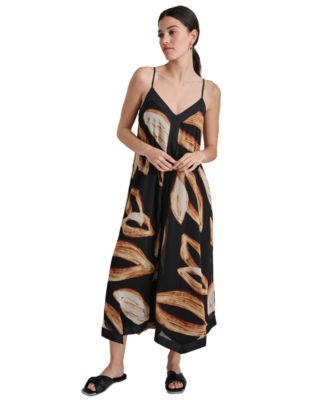 DKNY Women's Ruched V-Neck Midi Dress Black Size 14