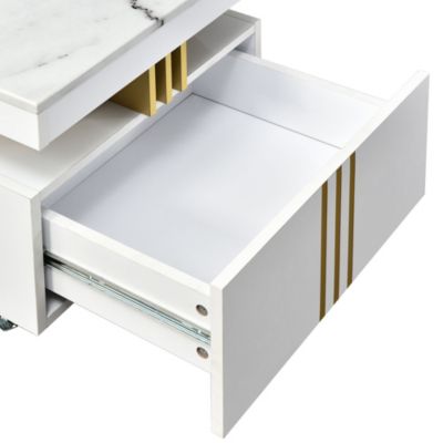 Luxury Marble Top Coffee Table With Wheels