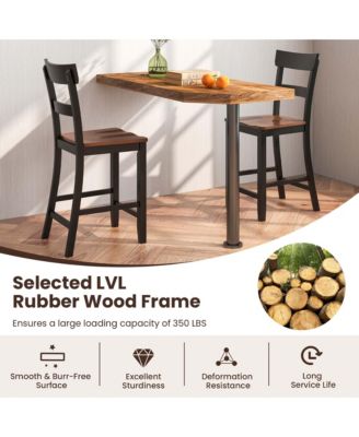 Wooden Bar Stool Set of 2 Bar Chairs with LVL Rubber Wood Frame, Backrest, Footrest
