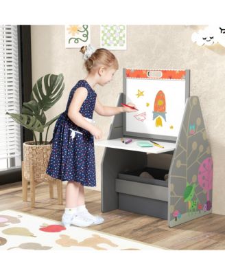 Kids Table & Chair Set with Rotatable Double-sided Magnetic Blackboard & Whiteboard