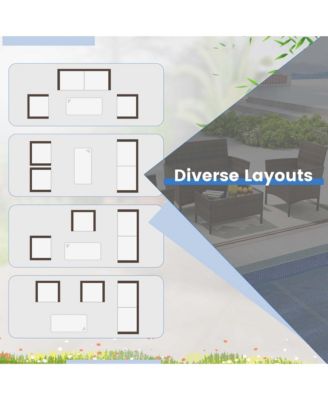 8 PCS Patio Furniture Set with Washable Cushions and Tempered Glass Coffee Table