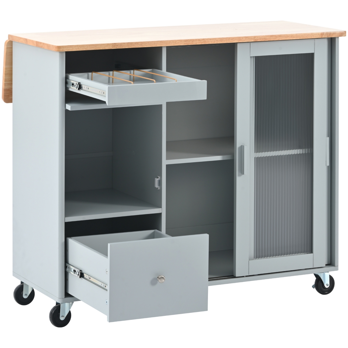 Streamdale Furniture Blue Kitchen Island Cart With Led Light And Drop Leaf - Grey+blue