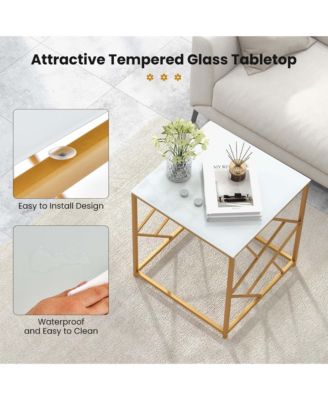 1PC 19.5'' Side Table Square Bedside Sofa Accent Coffee Table with Tempered Glass Top
